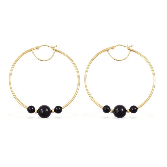 Black Onyx Earrings in 14K YG Over Sterling Silver - Picture 1 of 1